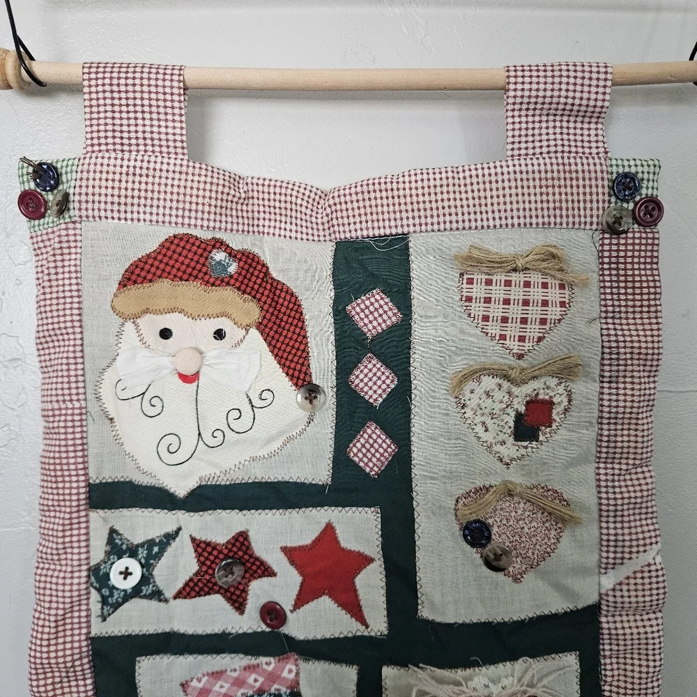 Rustic Christmas Festive Patchwork Wall Hanging Scroll Country Santa Stocking - Picture 3 of 7
